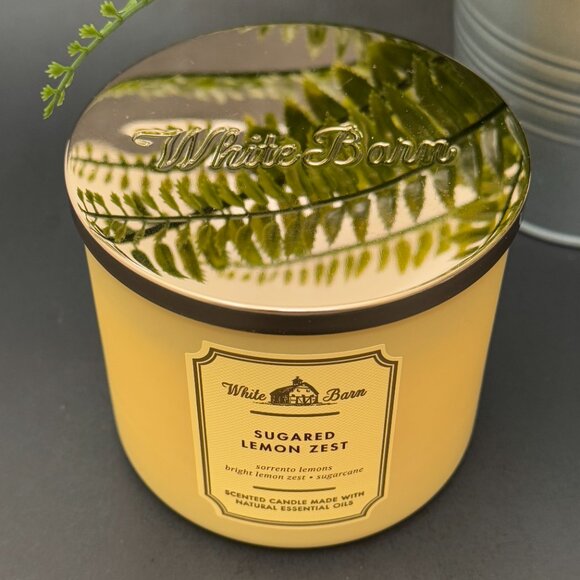 BBW Sugared Lemon Zest White Barn Bath & Body Works 3 Wick Candle - Picture 4 of 10